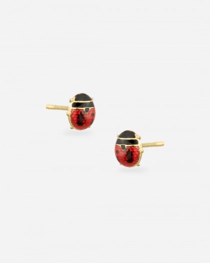 Pendientes mariquita con esmalte oro