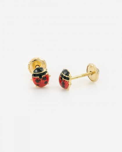 Pendientes mariquita con esmalte oro