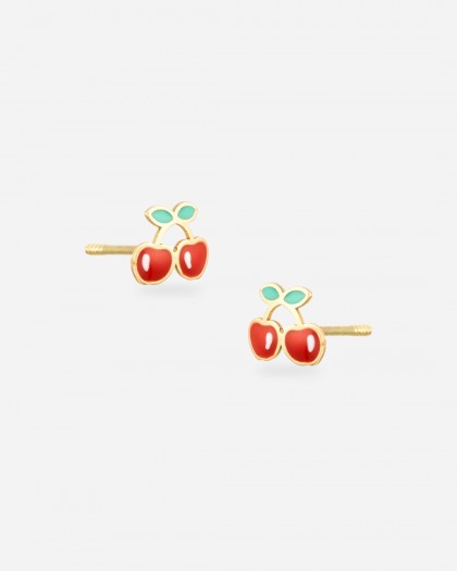 Pendientes cerezas con esmalte oro