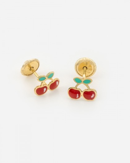 Pendientes cerezas con esmalte oro