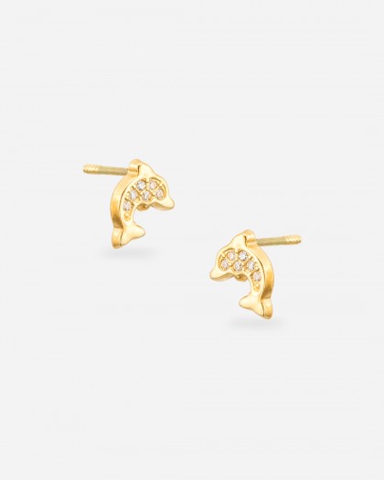 Pendientes delfín circonita oro