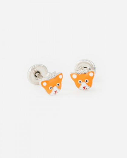 Pendientes gato esmalte plata