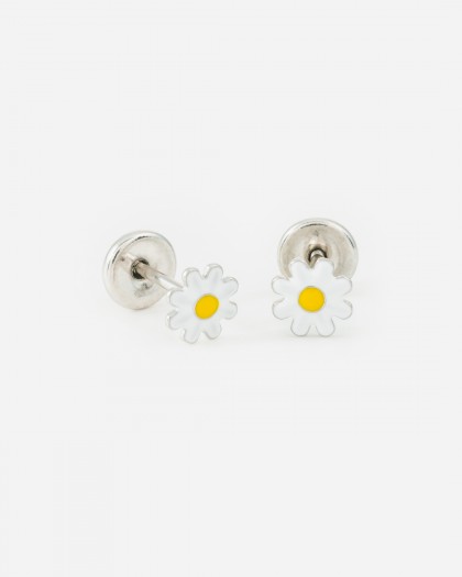 Pendientes flor esmalte plata