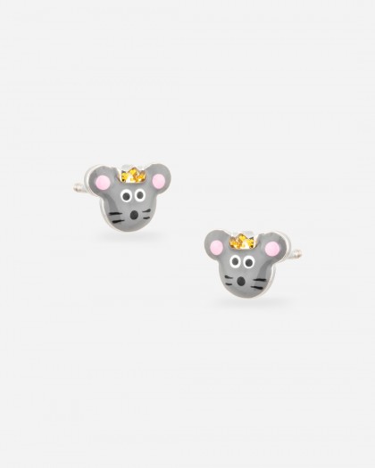 Pendientes ratón esmalte plata