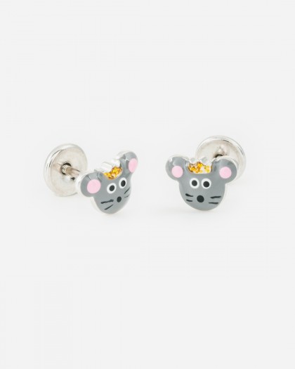 Pendientes ratón esmalte plata