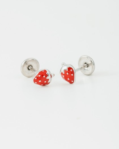 Pendientes fresas esmalte plata