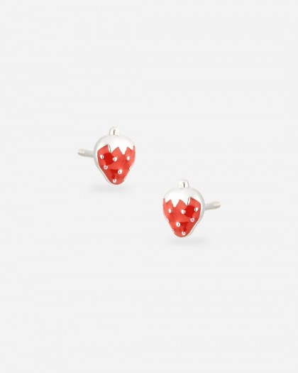 Pendientes fresas esmalte plata