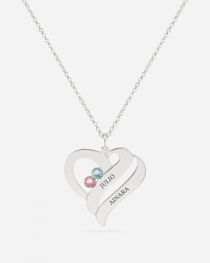 Collar Corazón con nombres Piedras Plata