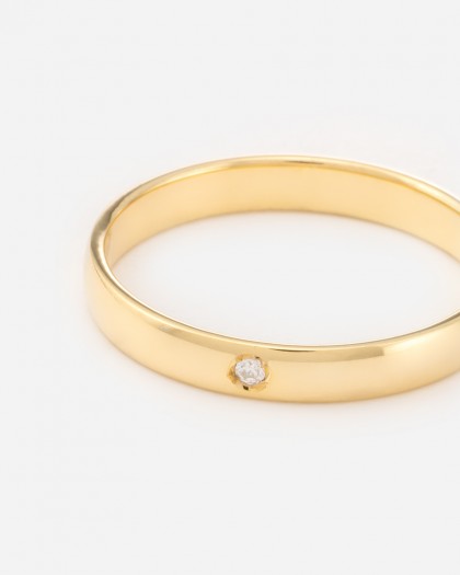 Alianza de Boda Oro Media Caña 3mm Diamante