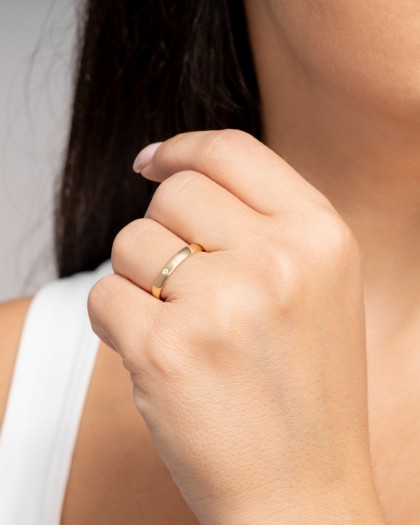 Alianza de Boda Oro Media Caña 3mm Diamante