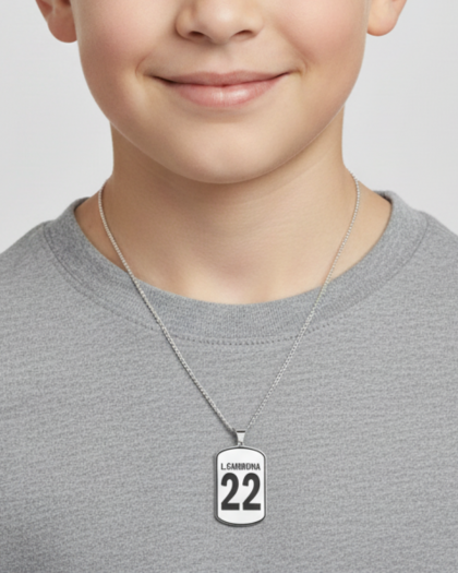 Collar Personalizado con Nombre y Número de Dorsal en Plata de Ley