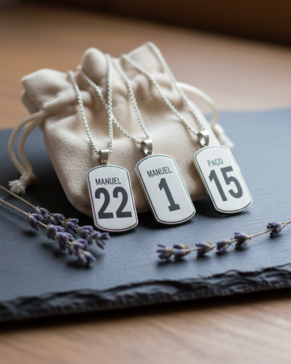 Collar Personalizado con Nombre y Número de Dorsal en Plata de Ley