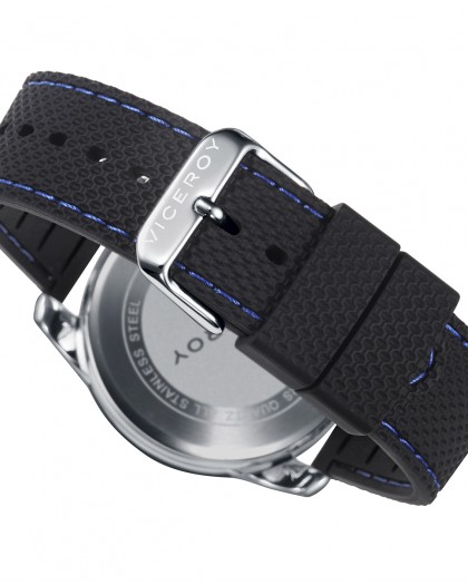 Reloj Viceroy de hombre Heat cronógrafo de acero con IP azul y correa de silicona negra 40421-39