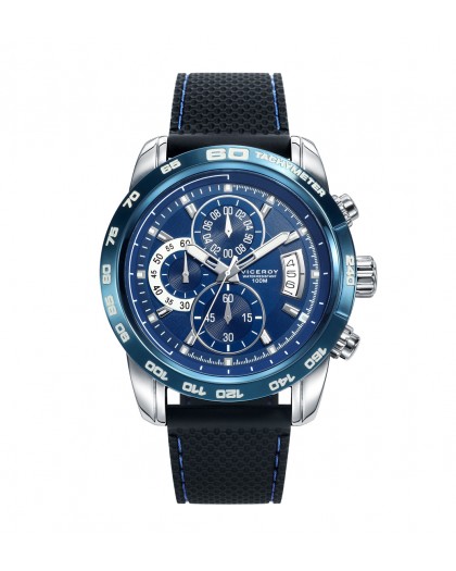 Reloj Viceroy de hombre Heat cronógrafo de acero con IP azul y correa de silicona negra 40421-39