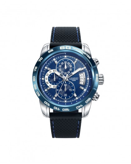 Reloj Viceroy de hombre Heat cronógrafo de acero con IP azul y correa de silicona negra 40421-39