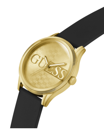 Reloj Guess Reputation Analógico Dorado con Correa de Silicona Negra GW0726G2