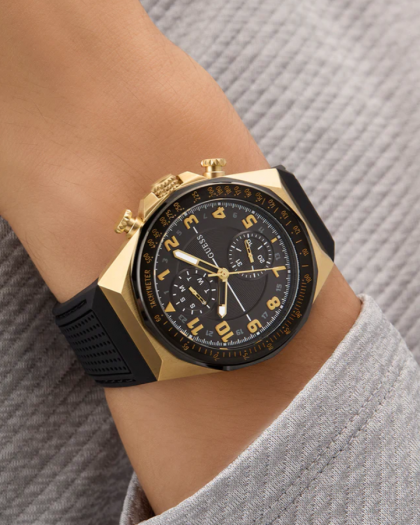 Reloj Guess D1 Analógico multifunción negro y dorado para hombre GW0902G1