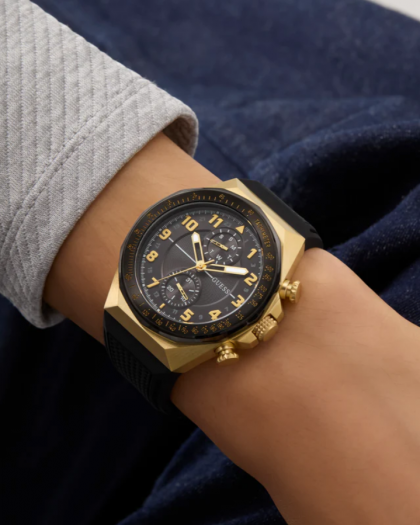 Reloj Guess D1 Analógico multifunción negro y dorado para hombre GW0902G1